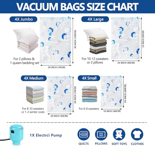 SZO Vacuum Storage Bags with Electric Pump | 16-Pack Space Saver Bags