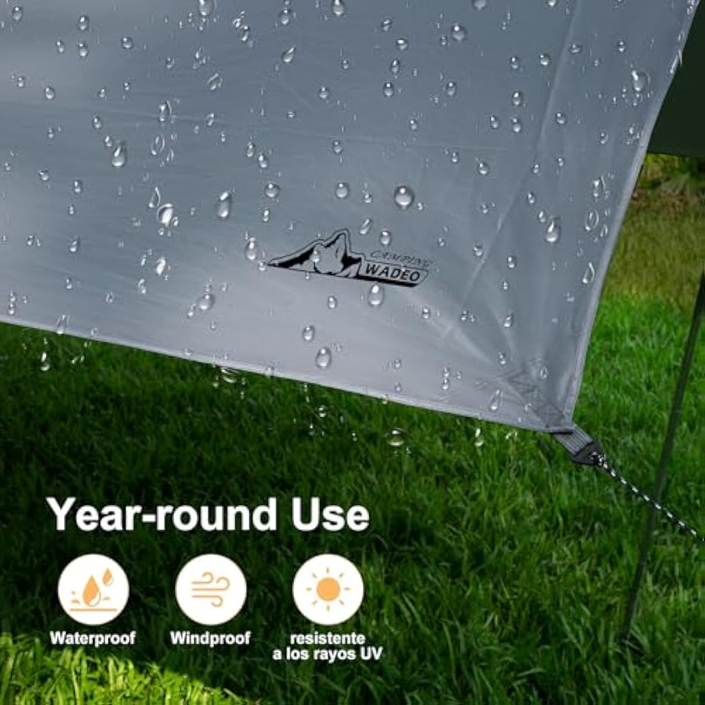 WADEO 12x16FT Waterproof Camping Tarp | Heavy-Duty Ripstop Tent Fly