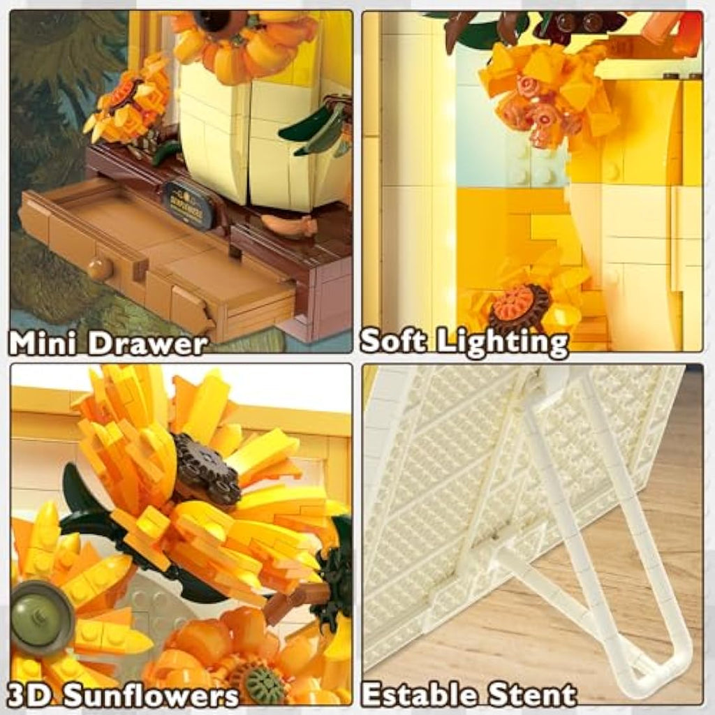 JMBricklayer Van Gogh Sunflower 3D Wall Art Building Set with Lights | 1166PCS