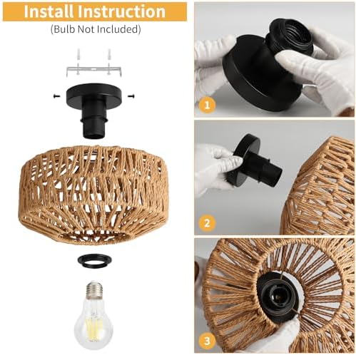 FORCOSO Rattan Ceiling Light – Boho Handwoven Wicker Lamp for Bedroom