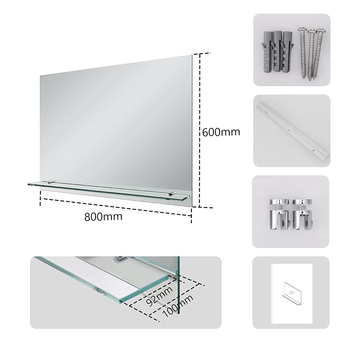 EMKE Frameless Bathroom Mirror with Shelf | 80x60cm Wall Vanity Mirror