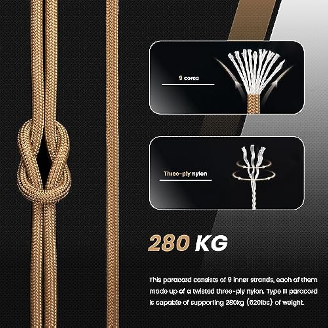 Abma Cord 4mm Type III Nylon Paracord – 9 Strands, 100m Coyote Brown
