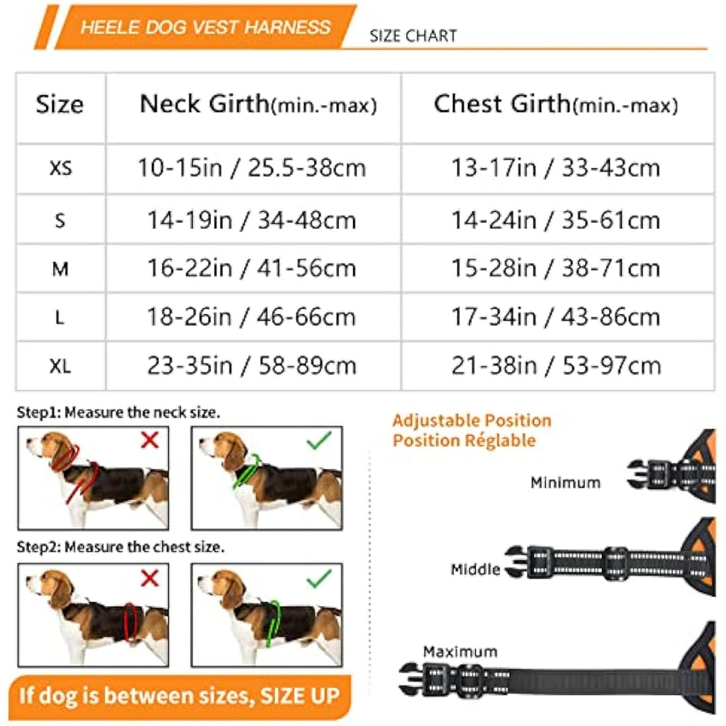 HEELE No Pull Dog Harness | Reflective Padded Adjustable Vest - Orange, S