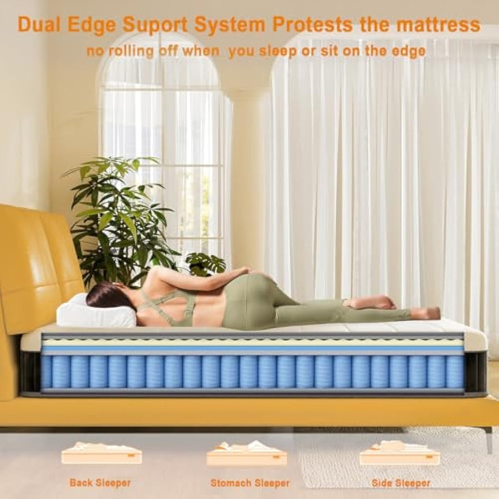 Molphit Small Double Hybrid Mattress | 10 Inch Memory Foam & Pocket Spring