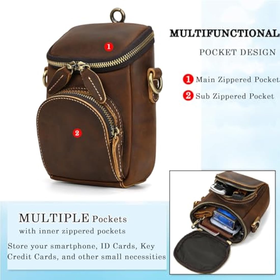 Mens Genuine Leather Waist Bag – Small Motorcycle Leg Pouch