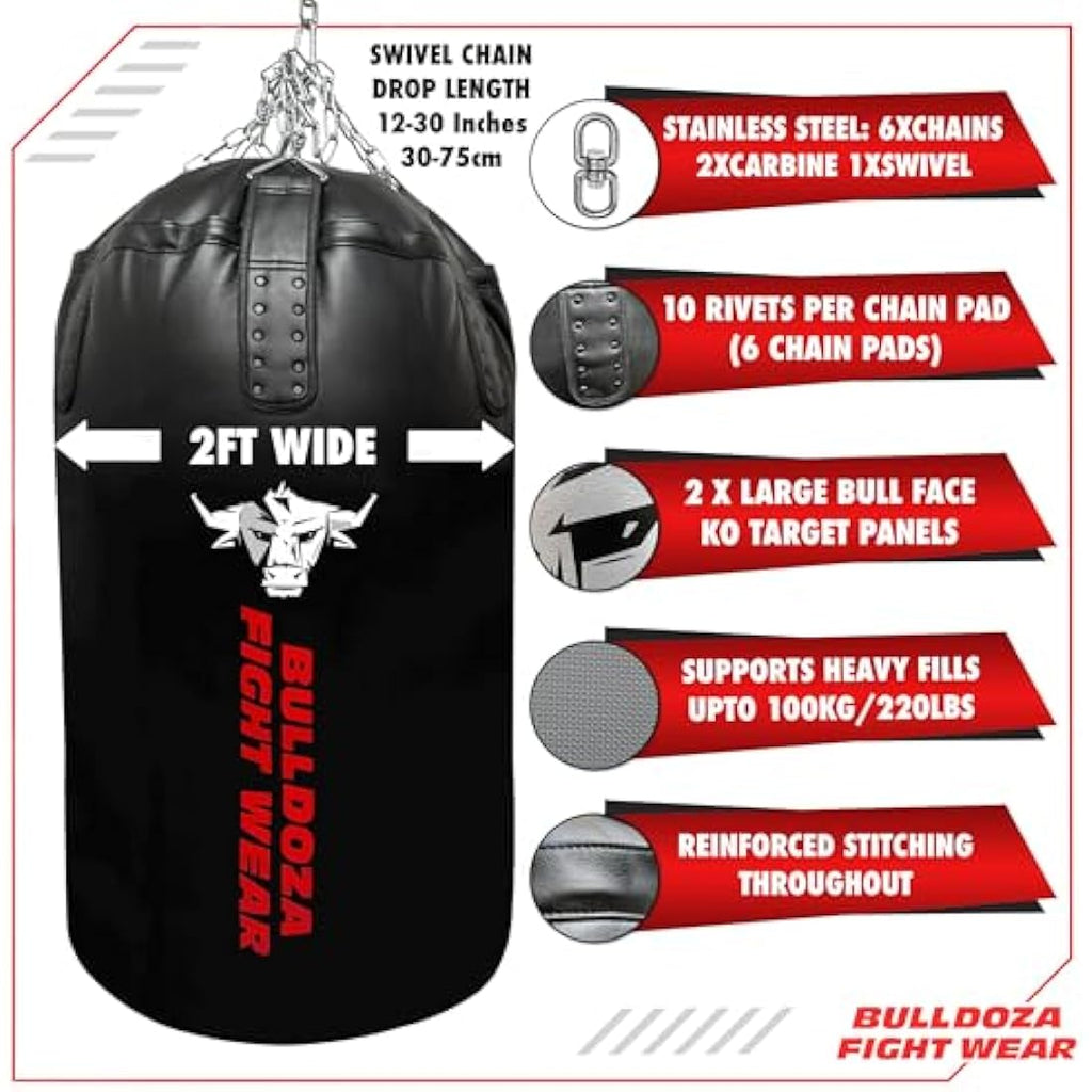 Bull Doza Fight Wear XXL Heavy-Duty Self-Fill Punching Bag with Chains
