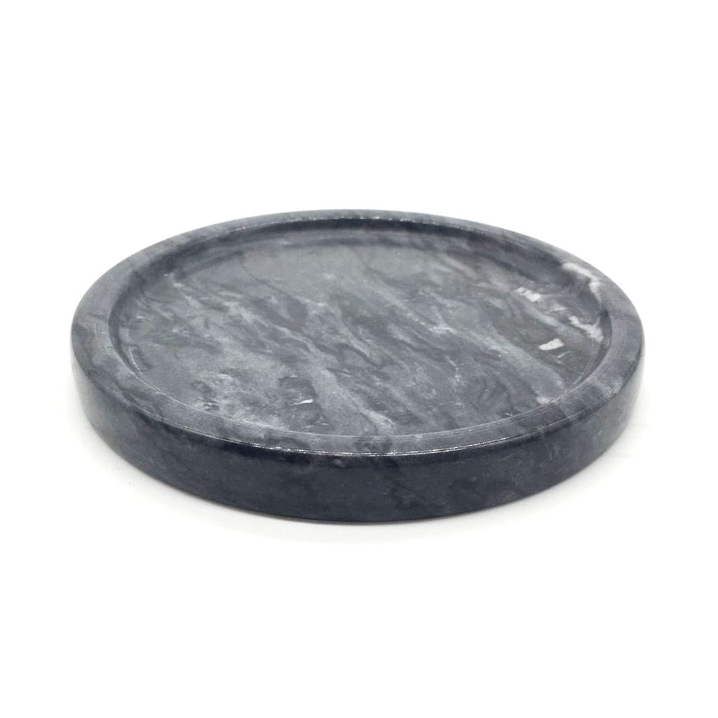 Natural Marble Tray, Circular Marble Stone Decorative Tray for Counter，Jewelry, Vanity, BlackRound Small Tray, 5-1/2" DiameterBlack