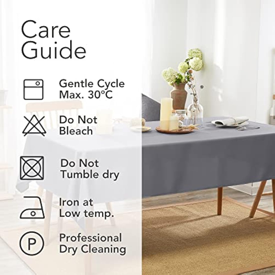 Deconovo Grey Oxford Tablecloth – Water Resistant Rectangular Cover