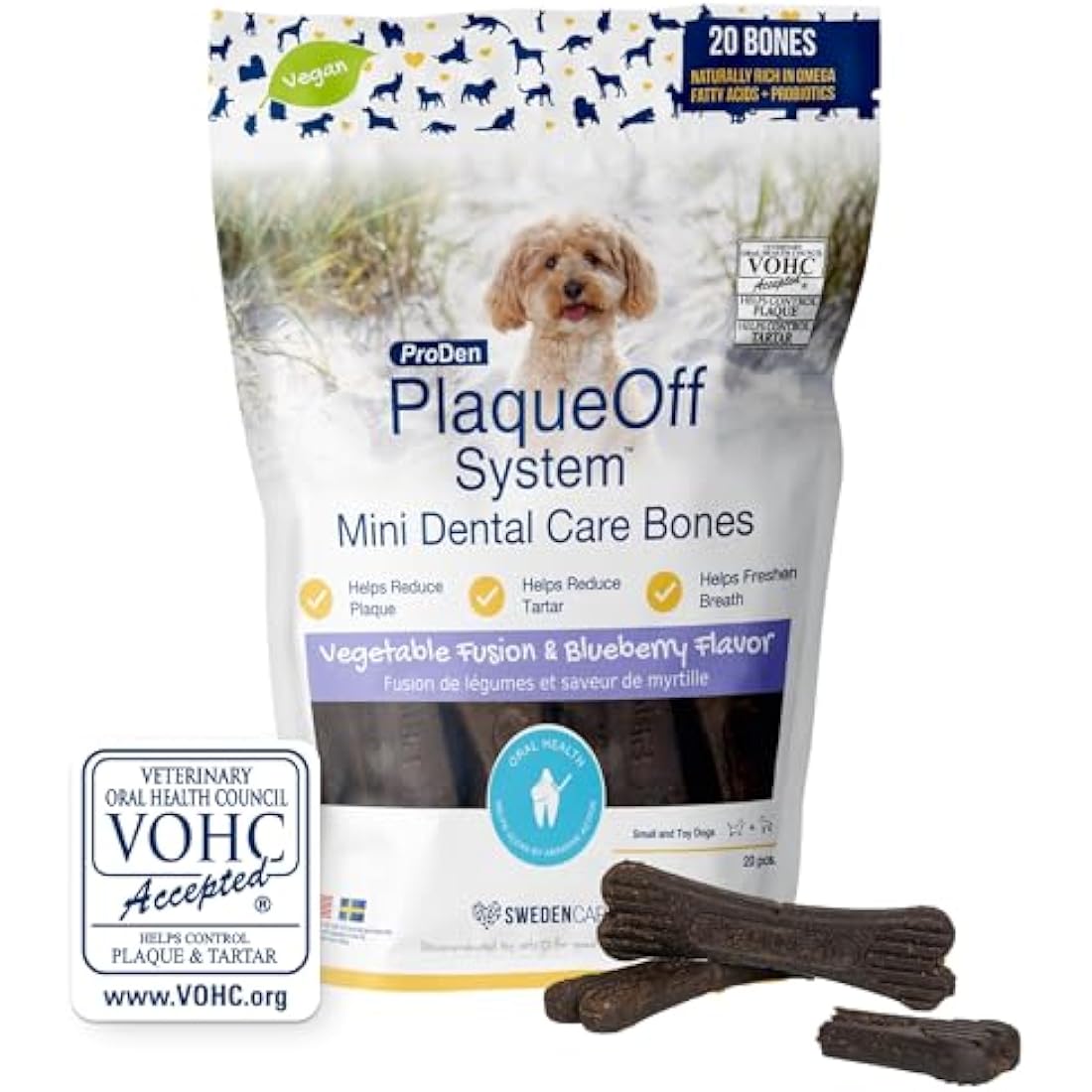 ProDen PlaqueOff Dental Bones for Small Dogs - Vegetable & Blueberry