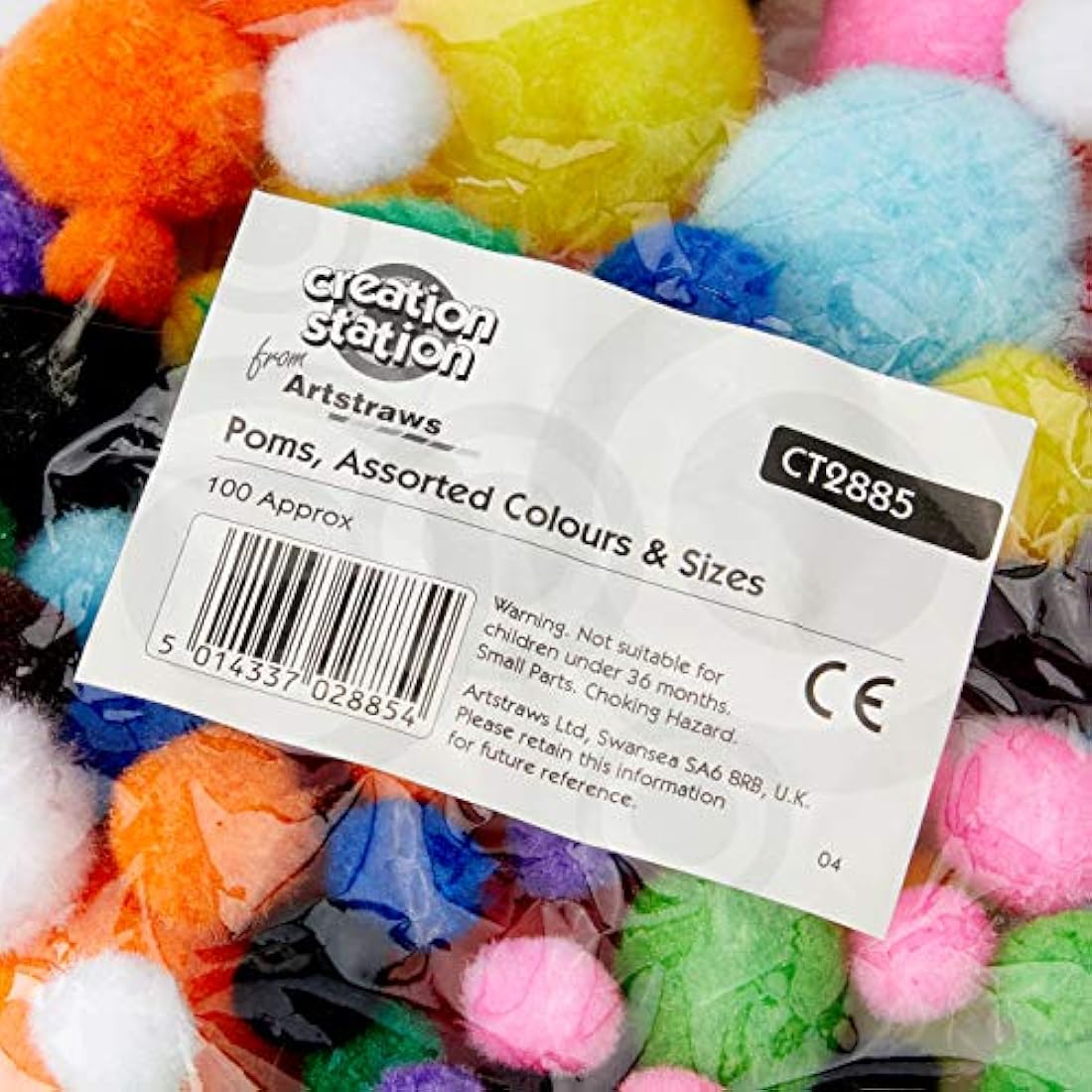 Creation Station Pom Poms - Assorted Sizes & Colors for Kids Crafts (100 Pack)