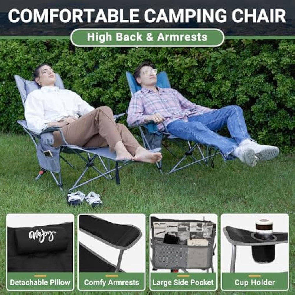 #WEJOY Folding Reclining Camping Chairs with Footrest, Black, Set of 2