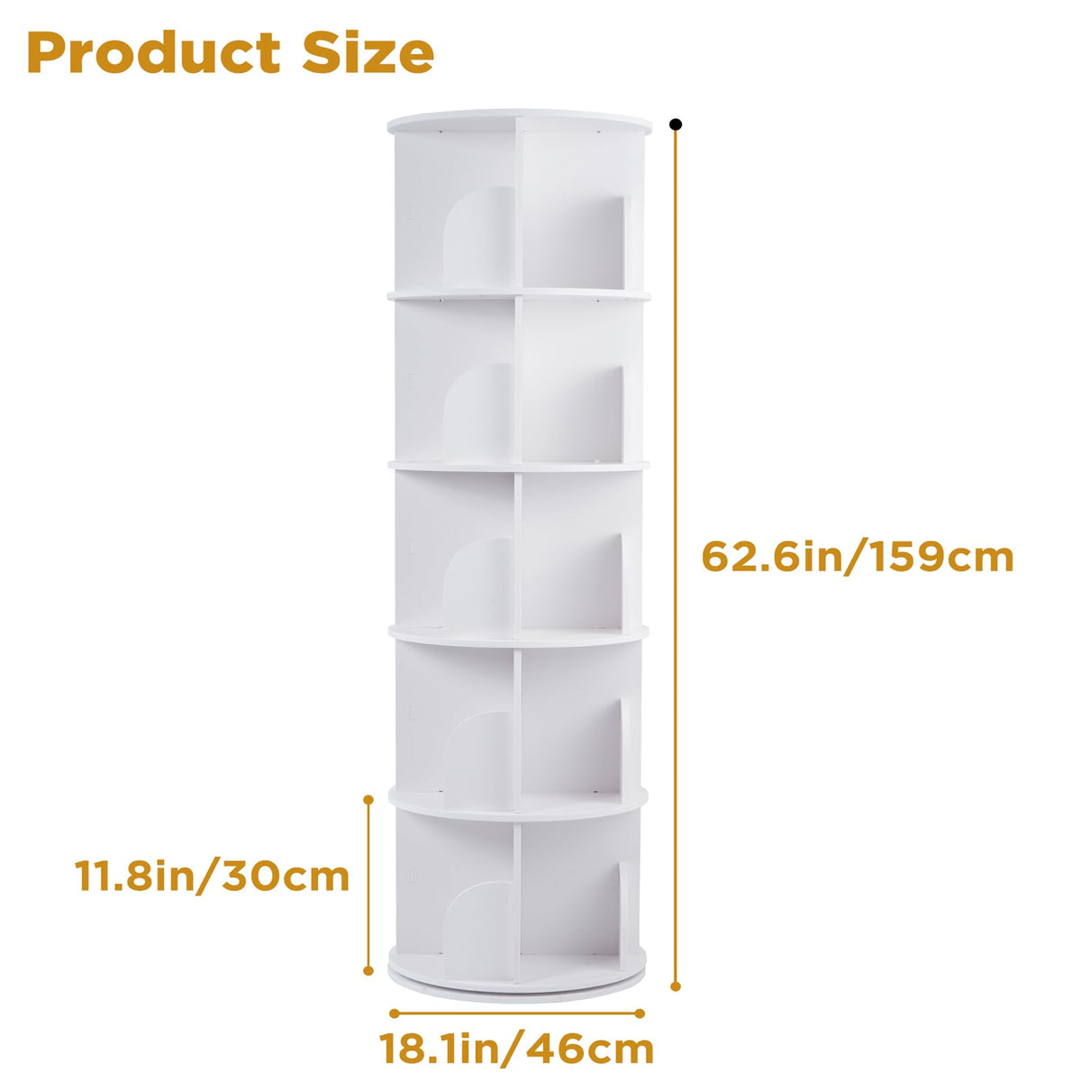 ybaymy Rotating Bookcase, 5 Levels, Standing Shelf, Office Shelf, Decorative Shelf, 360° Freely Rotatable Bookcase - image 5