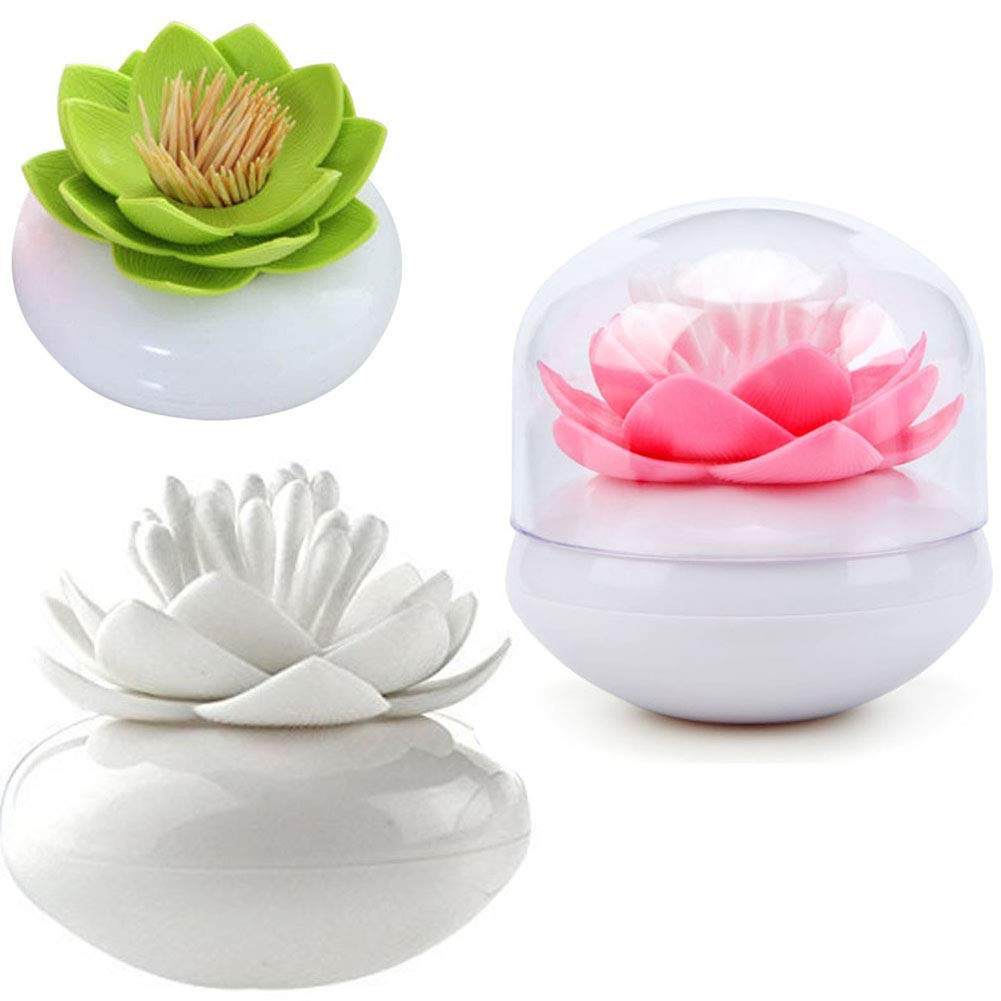 HomDSim Lotus Cotton Swab Holder | 3-Pack Q-Tip & Toothpick Organizer