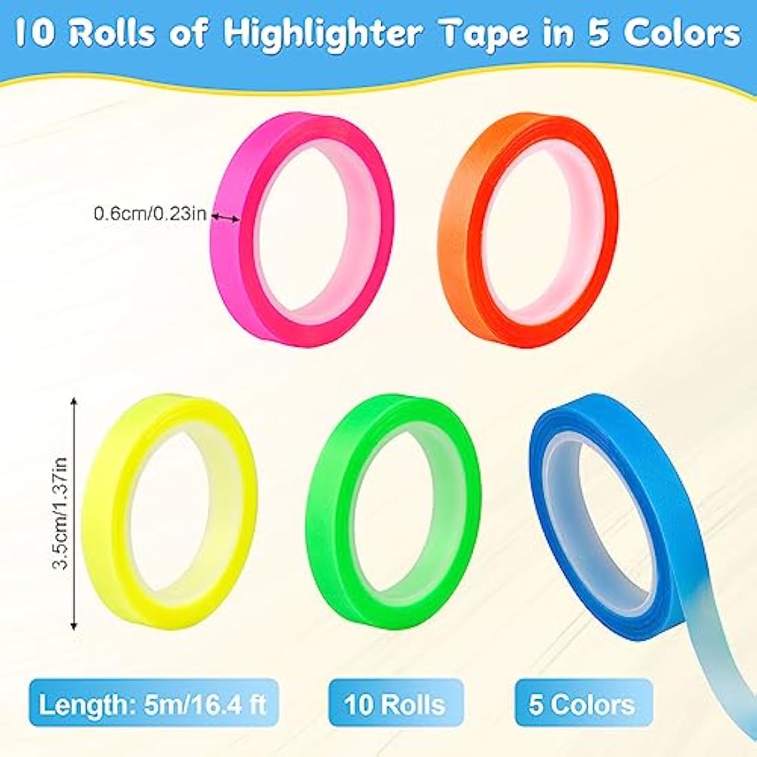 Hoiny Highlighter Tape | 10 Rolls Transparent Sticky Annotation Strips