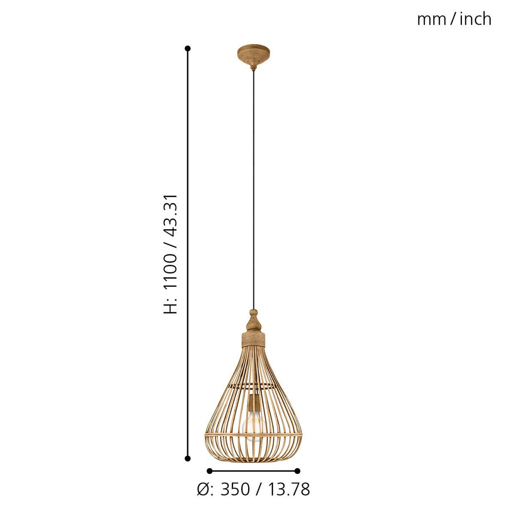 Eglo Amsfield Pendant Light – Vintage Boho Braided Wood Hanging Lamp