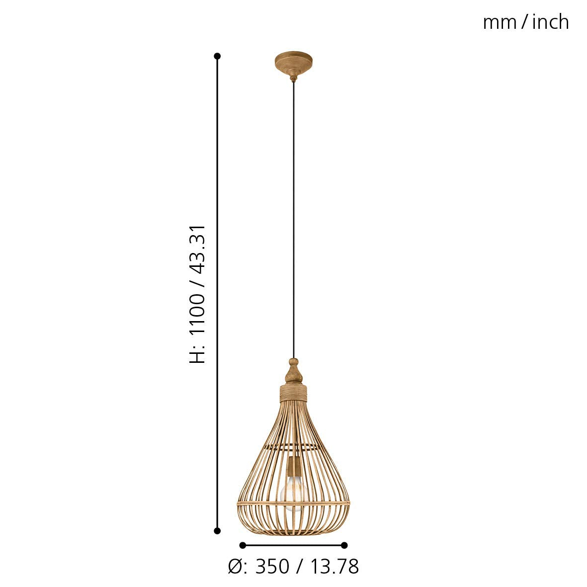 Eglo Amsfield Pendant Light – Vintage Boho Braided Wood Hanging Lamp