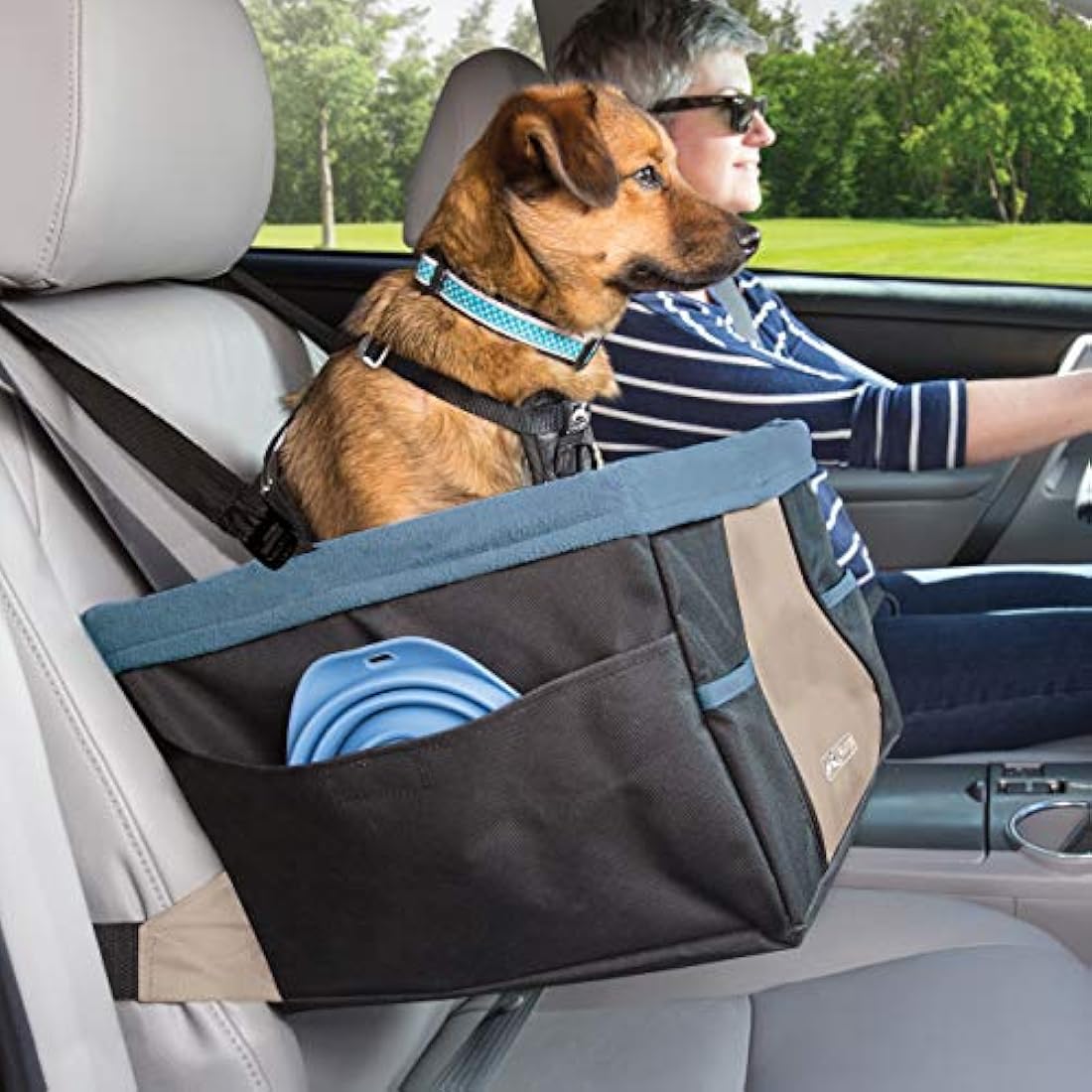 Kurgo Rover Dog Car Booster Seat – Secure Travel Carrier, Black/Blue