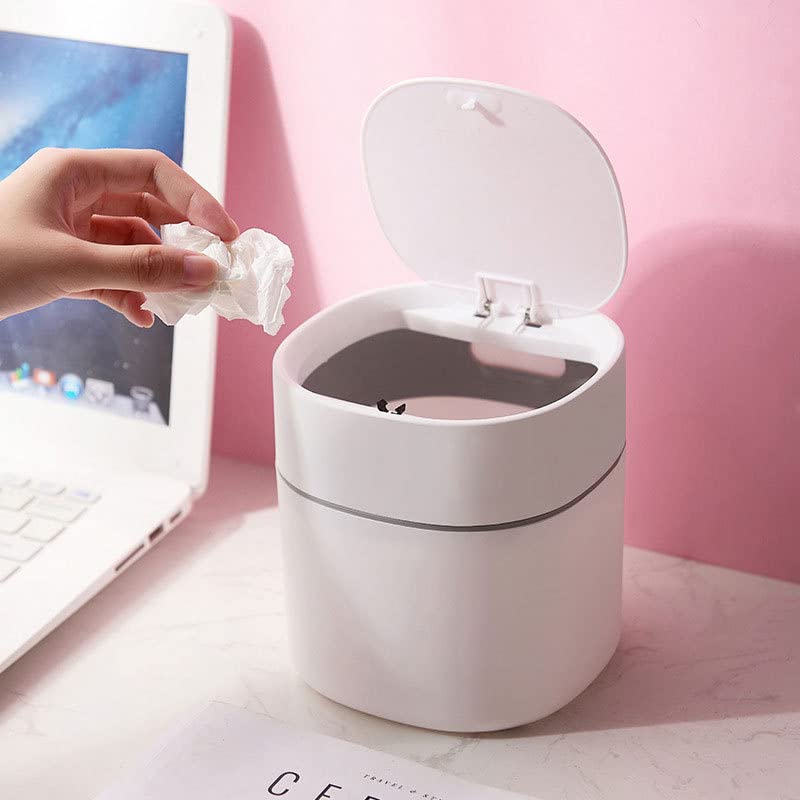 ETRAVEL plastics Small bin office desk bin with lid for countertop, cosmetic table top, bathroom, bedroom, kids WHITE - image 3