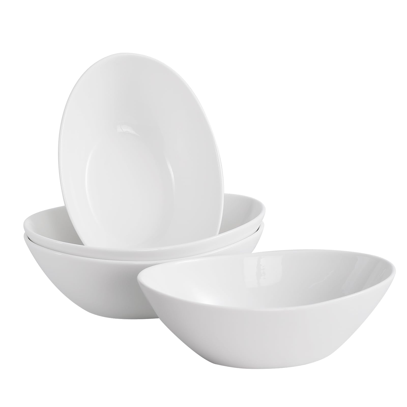 LIFVER 36oz White Porcelain Salad Bowls - Set of 4 Oval Serving Bowls