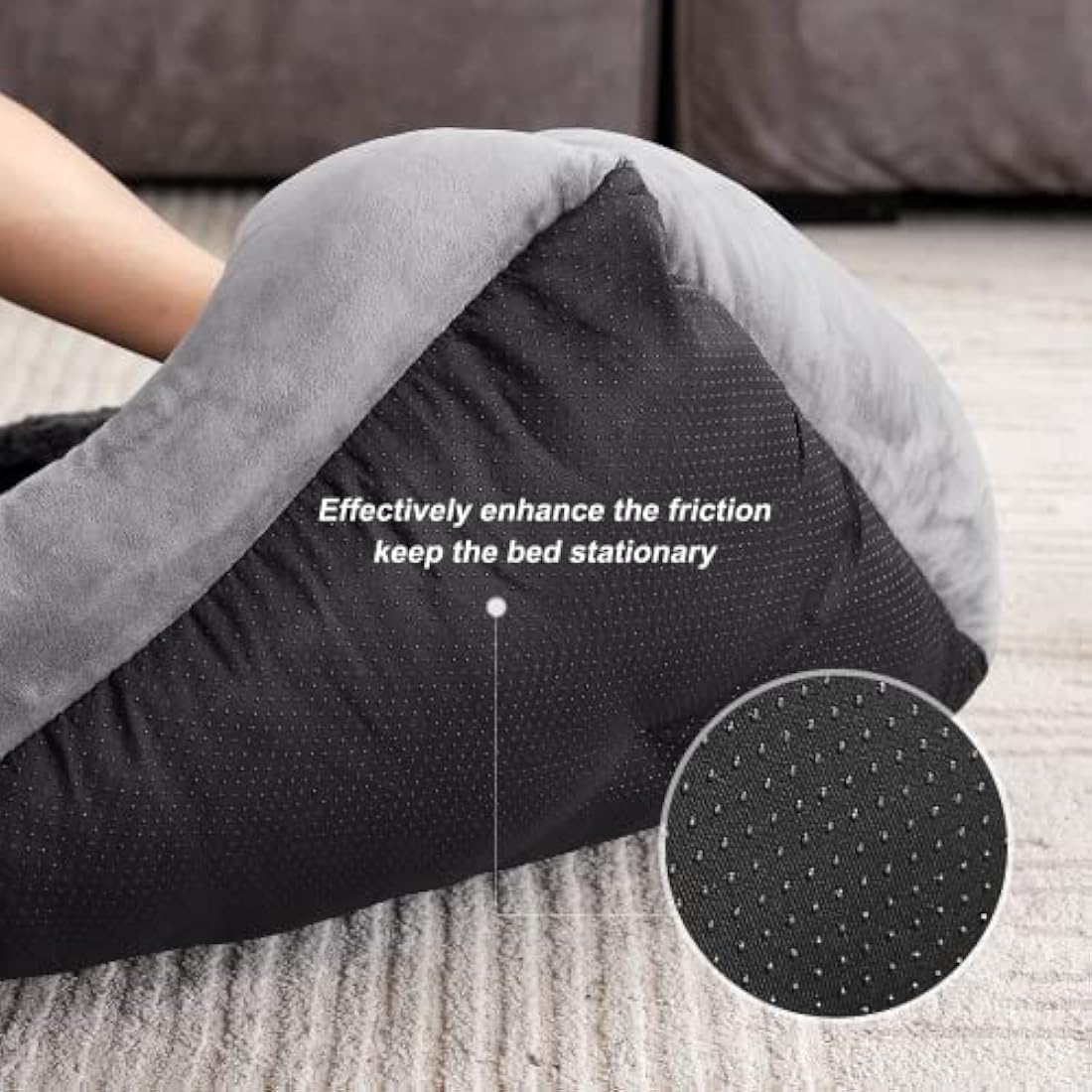 JOEJOY Calming Dog Bed – Washable Plush Anti-Anxiety Pet Mat, Grey