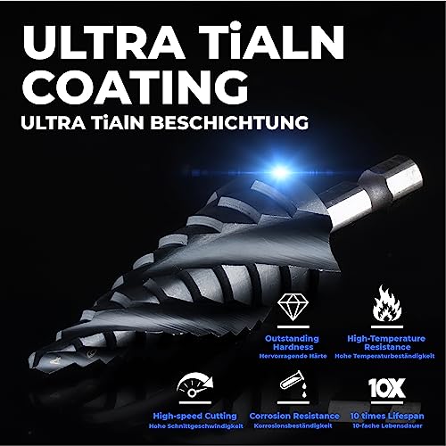 toolant 4-22mm Cobalt Step Drill Bit | 4-Spiral Flute Impact Unibit