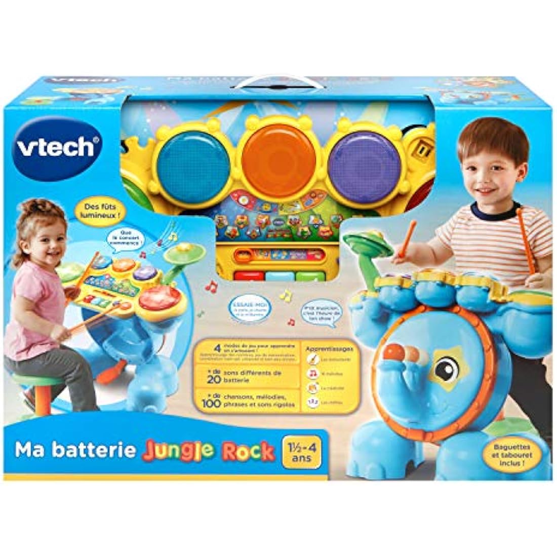 VTech Jungle Rock Elephant Drum Set – Interactive Musical Toy (French)