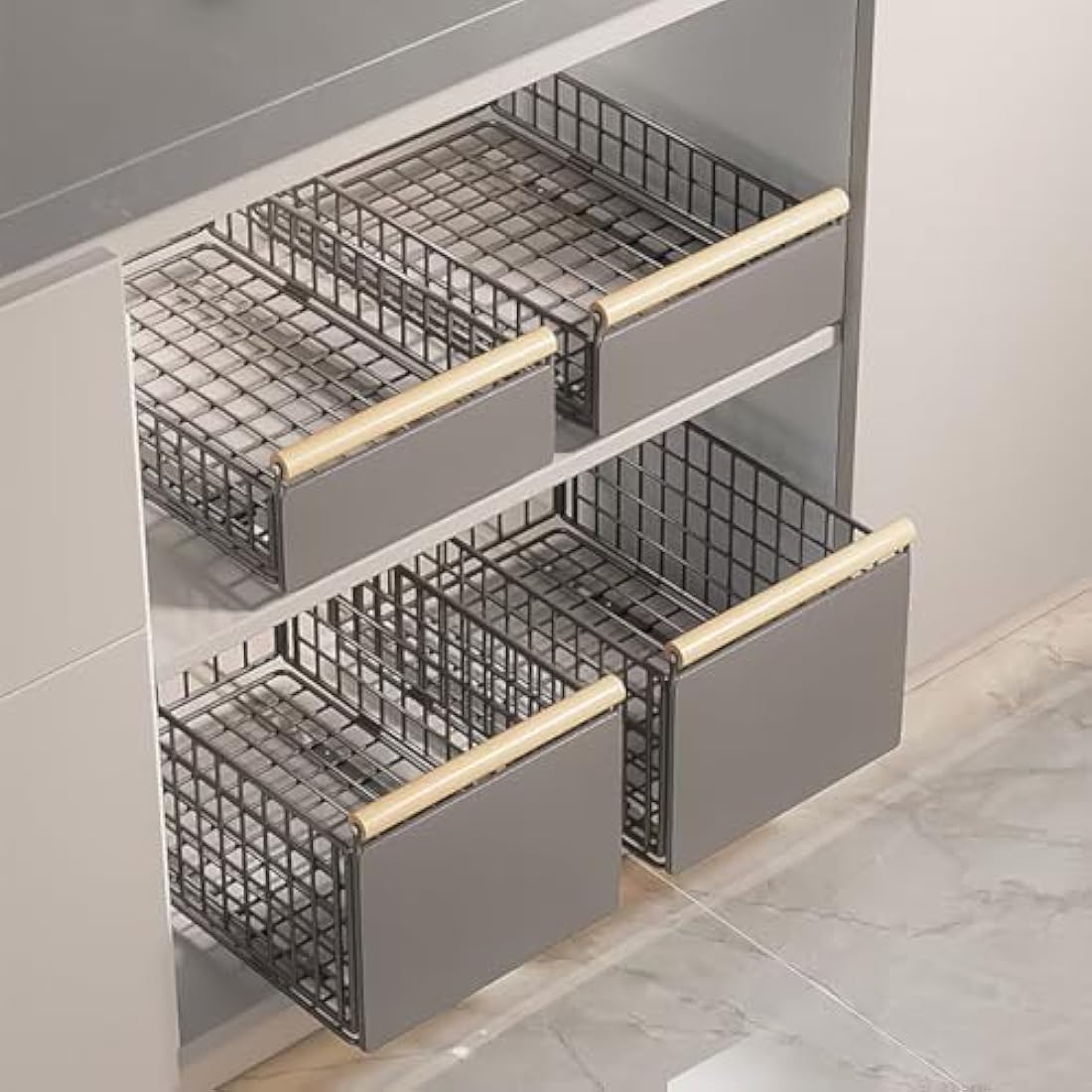 Pull Out Cabinet Organiser | No-Drill Grey Sliding Drawer