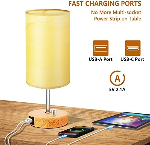 Allesgute Bedside Lamps Set of 2 | Dimmable Table Light with USB A+C Ports