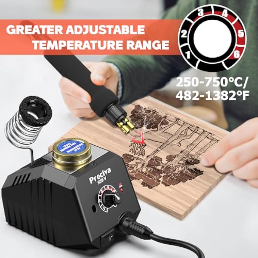 Preciva Wood Burning Kit – 30W Pyrography Station with 20 Tips