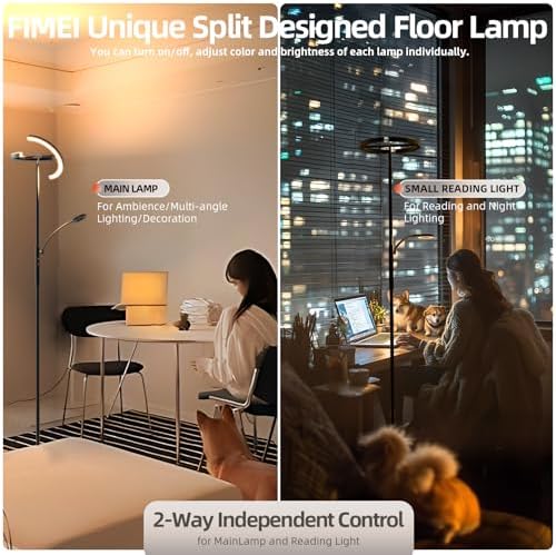 FIMEI Uplighter Floor Lamp | Dimmable LED Standing Light with Reading Lamp