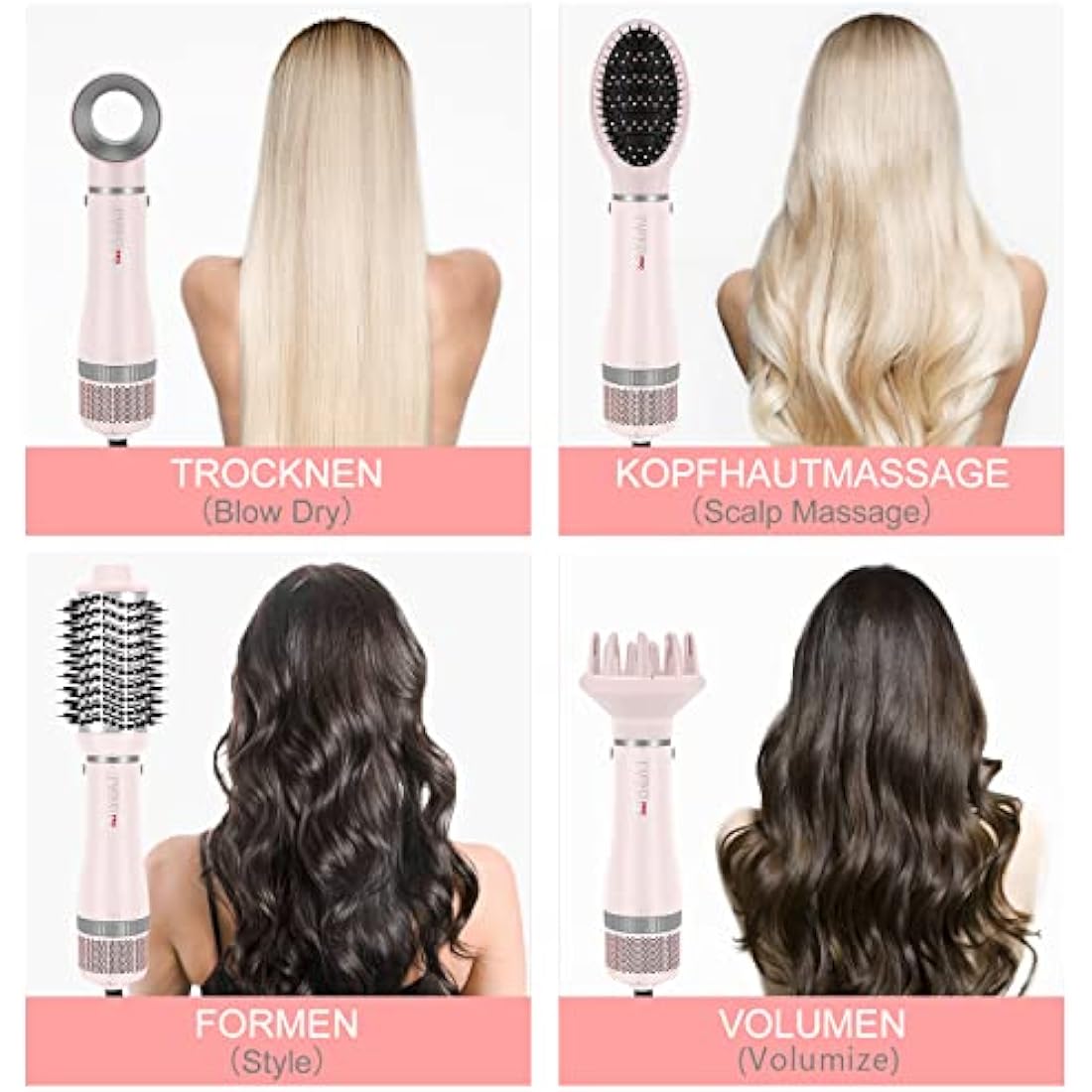 4-in-1 Hair Dryer Brush Set | Ionic Hot Air Styler - Pink