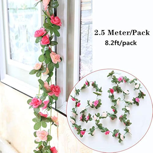 2-Pack Artificial Rose Flower Garland | 8.2ft Silk Floral Vine