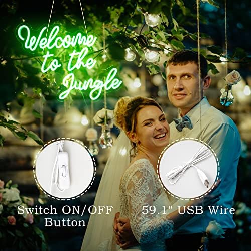 Welcome to The Jungle Neon Sign – Green LED Wall Decor Light