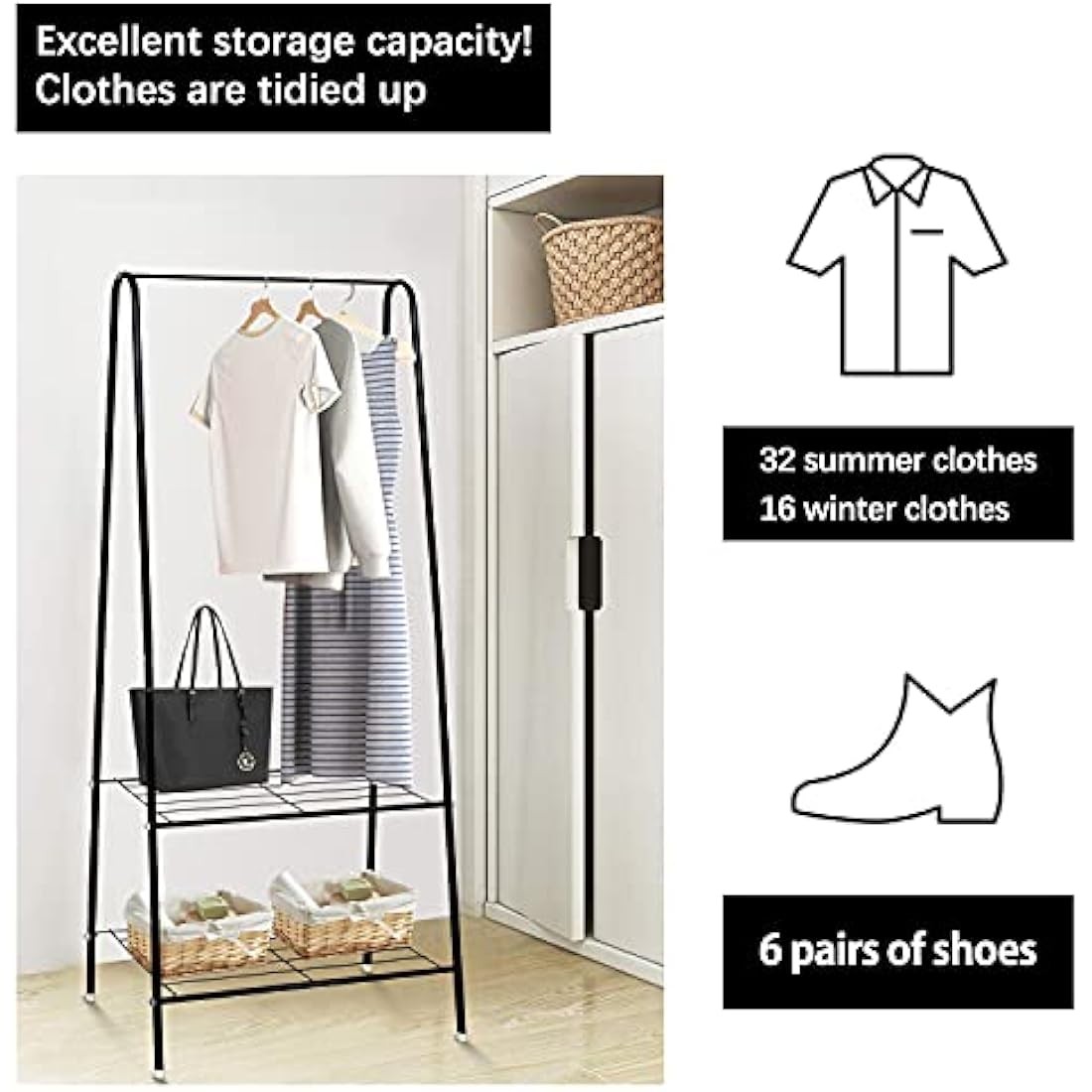 Metal Garment Rack – Heavy Duty Clothes Rail with Shelf, Black