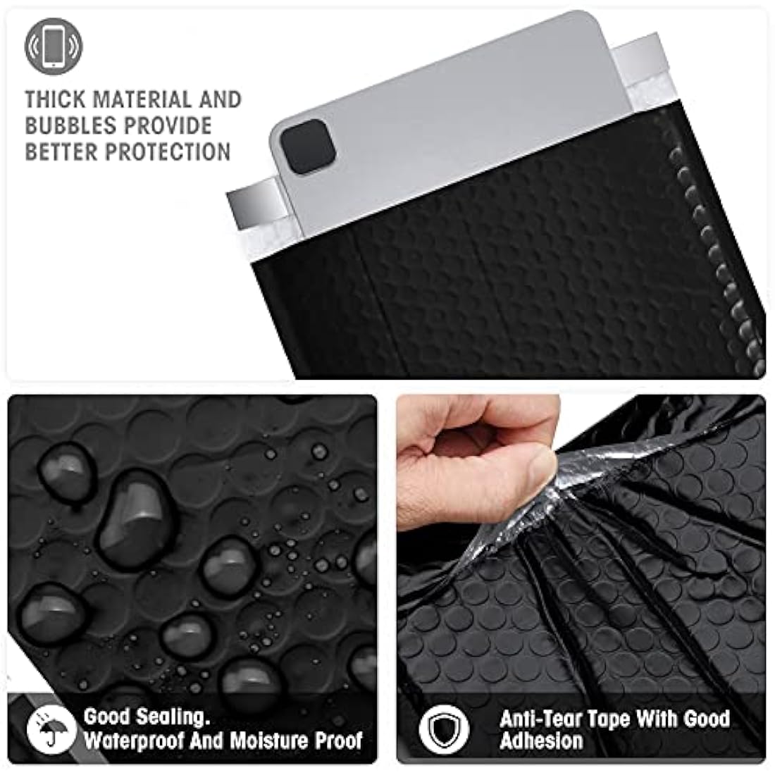 Switory Black Poly Bubble Mailers – 21.6x28cm Padded Envelopes, 25 Pack