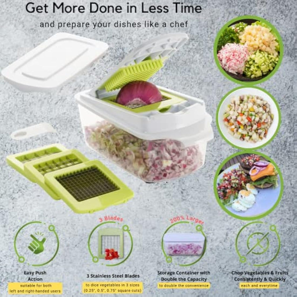 Brieftons QuickPush Food Chopper | 1.8L Vegetable Dicer with 3 Blades
