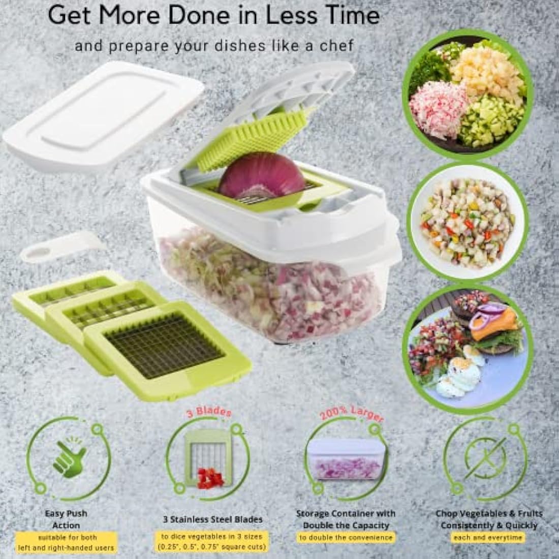 Brieftons QuickPush Food Chopper | 1.8L Vegetable Dicer with 3 Blades
