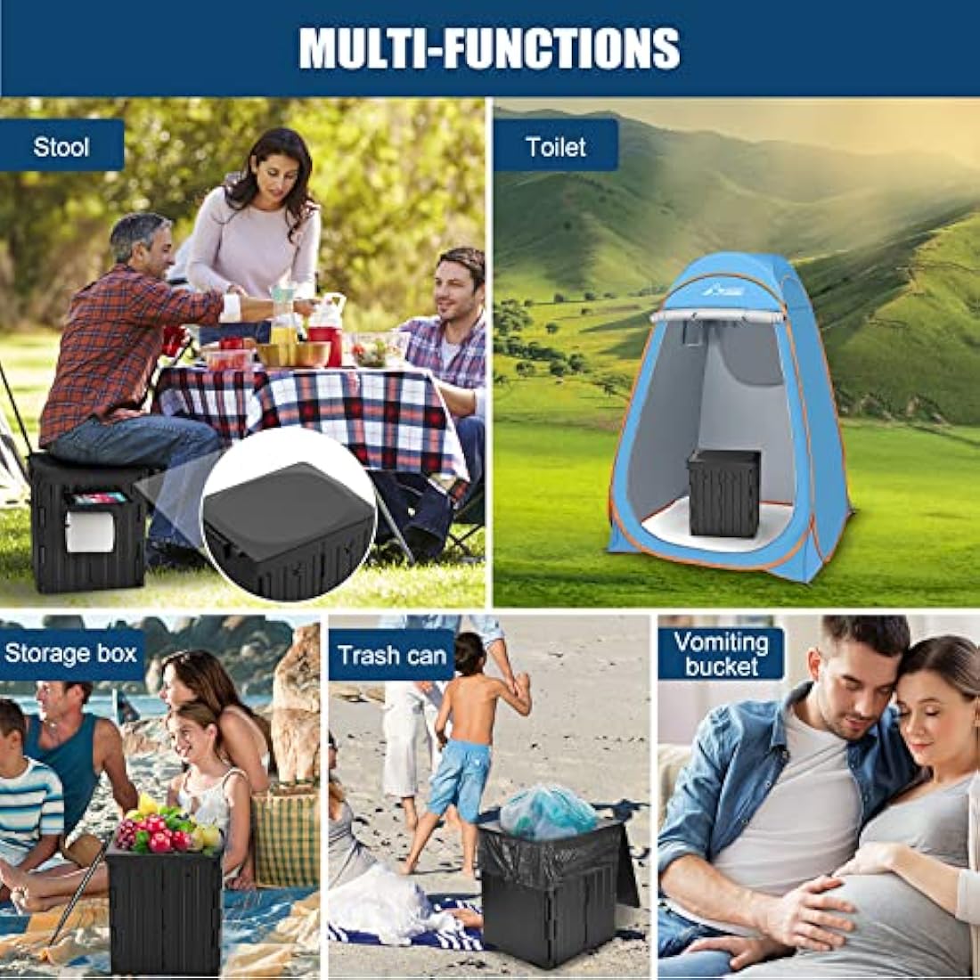 Jolof Store XL Portable Toilet – Foldable Camping Potty with Phone Holder