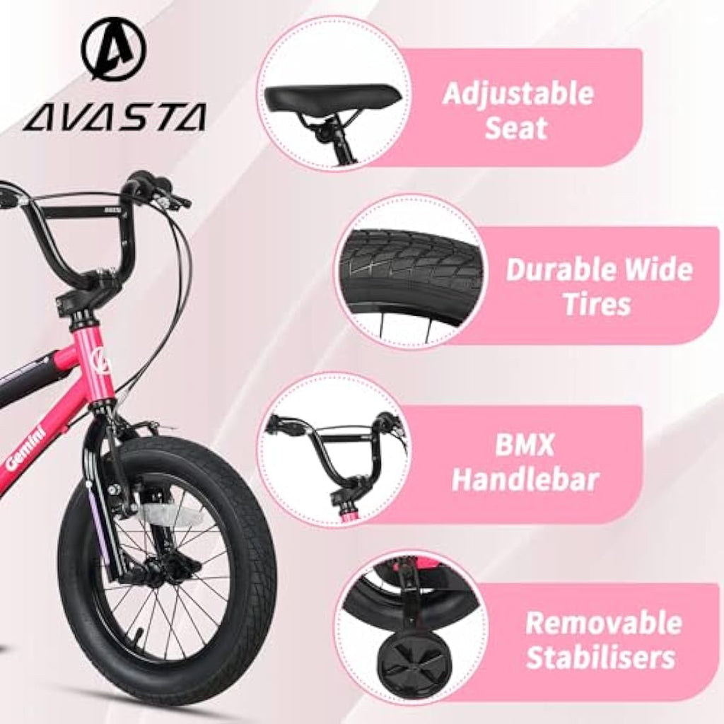 AVASTA 12 Inch Kids BMX Bike with Training Wheels – High Carbon Steel