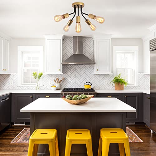 MRHYSWD 5-Light Sputnik Ceiling Light – Industrial Gold and Black Lamp