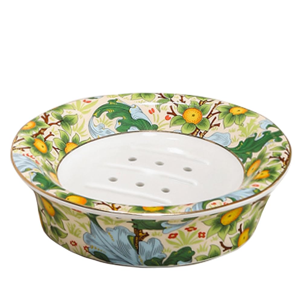 Vintage Floral Ceramic Soap Dish – Self-Draining Double Layer
