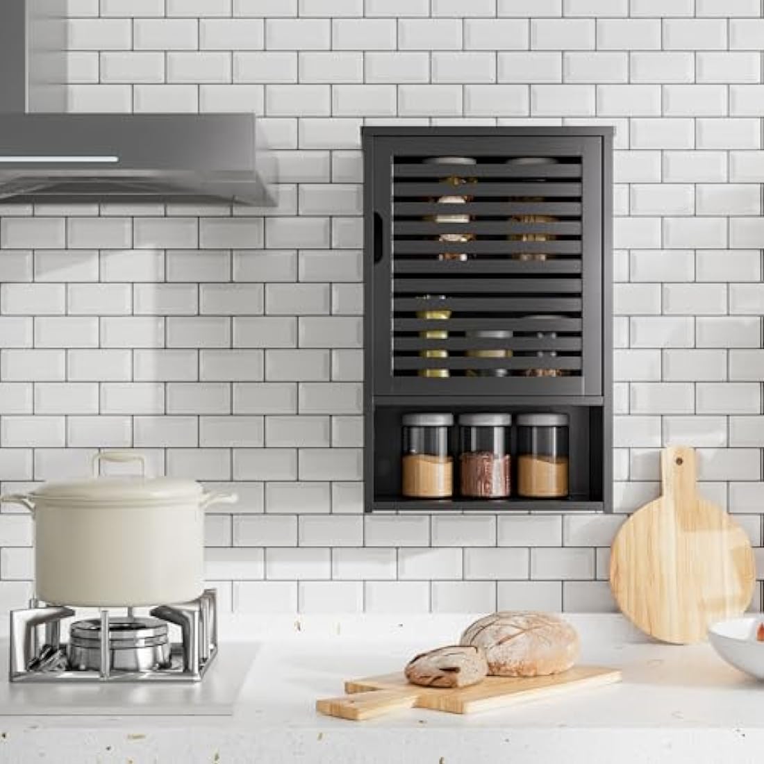 Jolof Store Black Bamboo Wall Mounted Bathroom Cabinet & Medicine Organizer