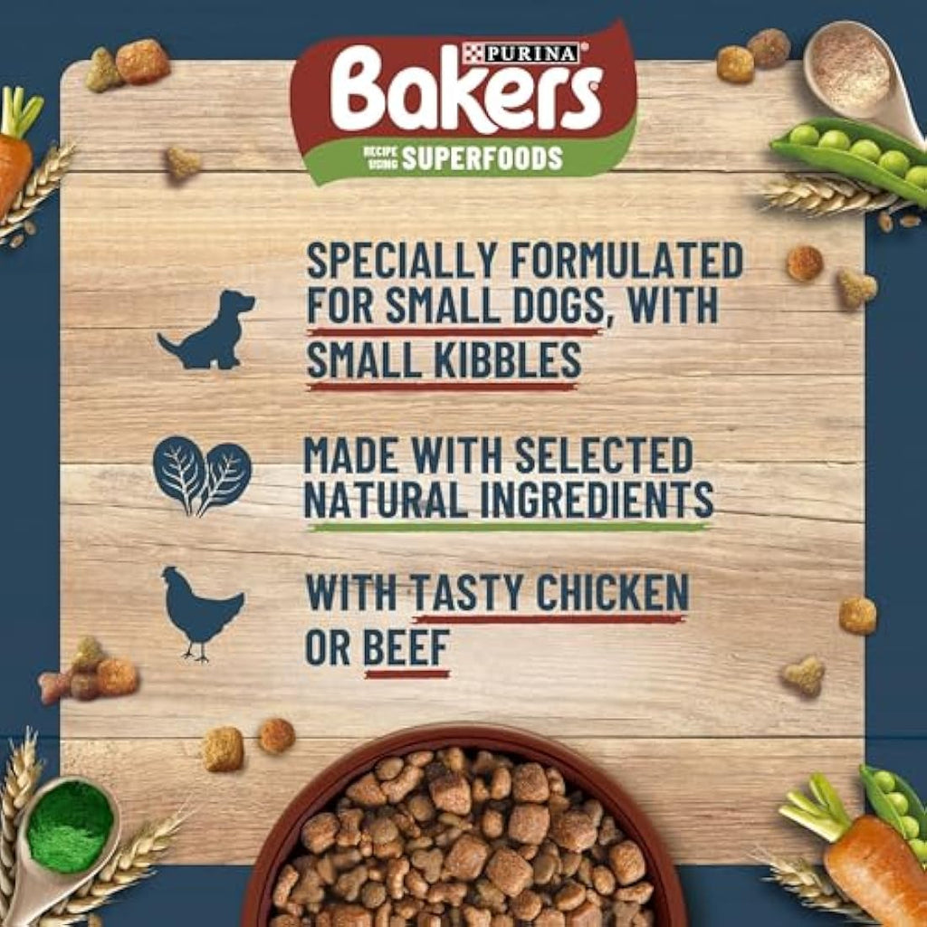 Bakers Small Dry Dog Food - Beef & Vegetable for Adult Dogs, 1.1kg