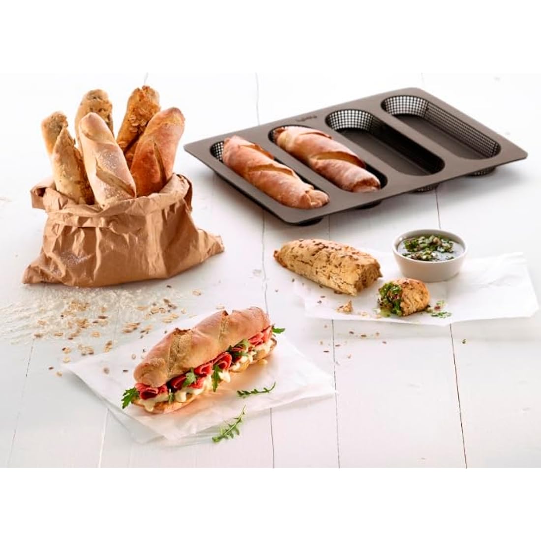 Lékué Silicone Homemade Bread Maker Kit with Mini Baguette Moulds