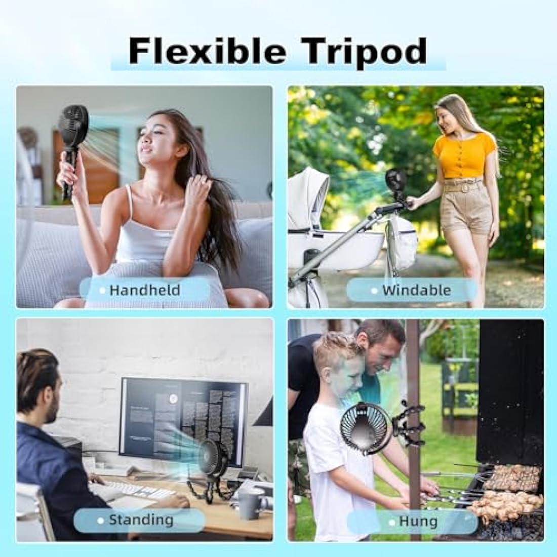 Stroller Fan – Portable 5200mAh Rechargeable Flexible Tripod Fan