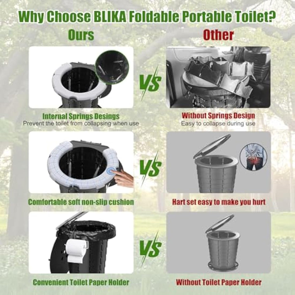 BLIKA Retractable Portable Toilet – Collapsible Camping Potty with PU Cushion