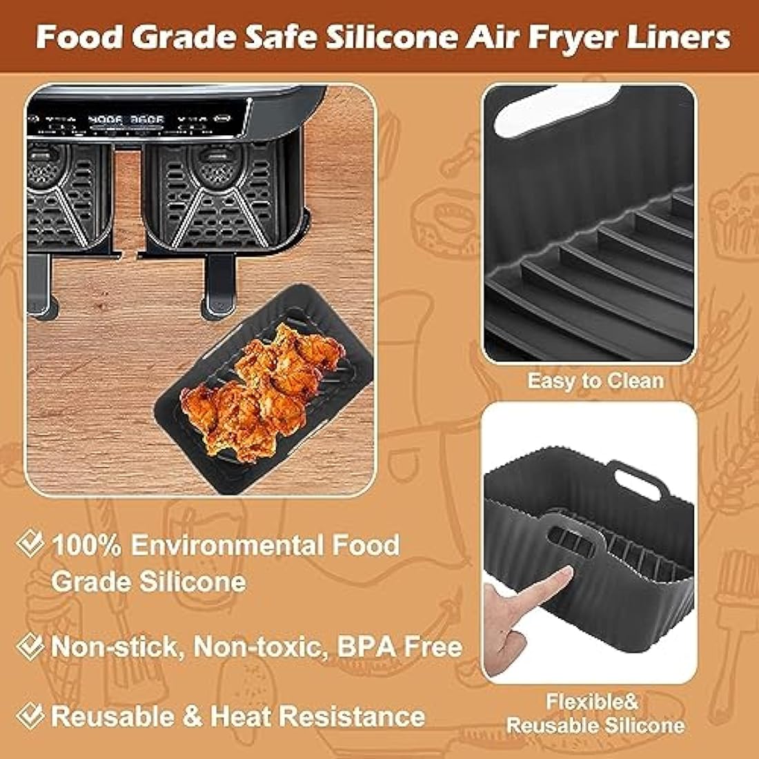 Reusable Silicone Air Fryer Liners for Ninja Dual AF400UK - 2 Pack