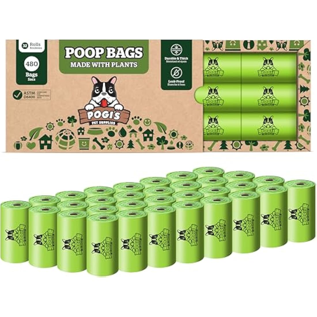 Pogi's Compostable Dog Poo Bags – Leak-Proof Plant-Based – 480 Bags