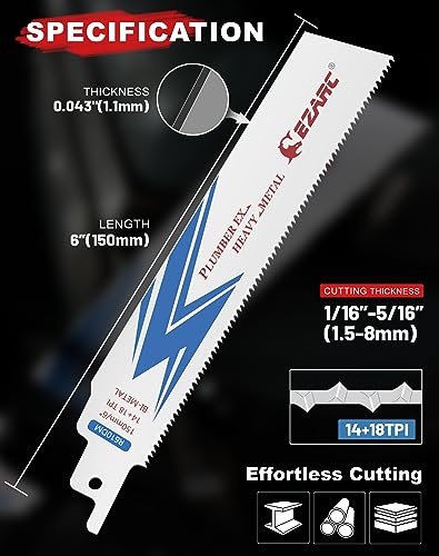 EZARC Bi-Metal Reciprocating Saw Blades | 14+18TPI Steel Demolition 25-Pack