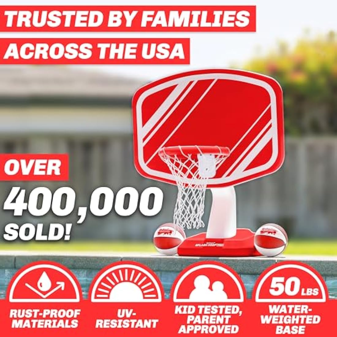 GoSports Splash Hoop Poolside Basketball Game with 2 Balls and Pump